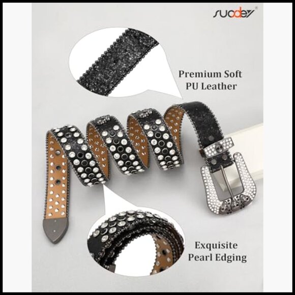 Rhinestone Skull Belt Punk Fashion Studded Faux Leather Belt main image 4